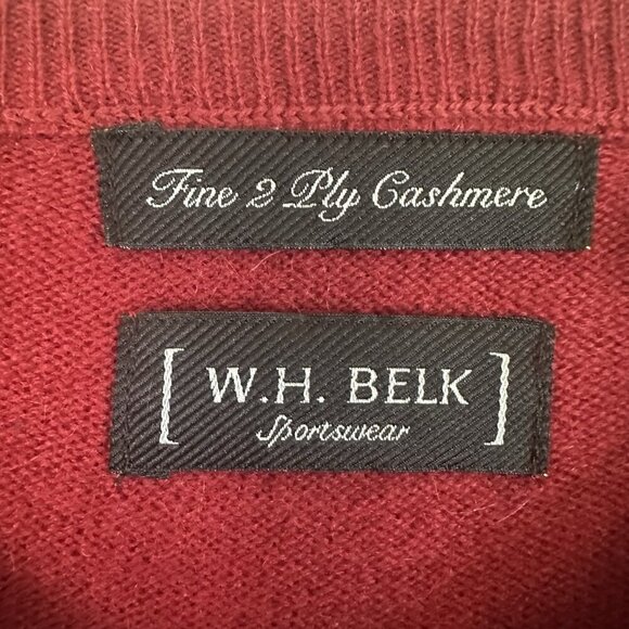 WH Belk 100% Cashmere Sweater Men M Maroon Red Fine 2 Ply Preppy VNeck Old Money - Picture 2 of 7